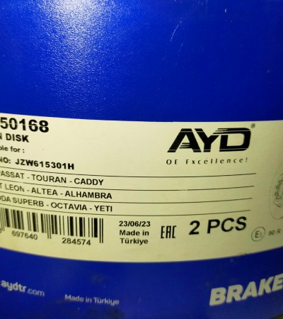 AYD 10-50168 PASSAT -CADDY - LEON- ALTEA- SUPERB- OCTAVİA-YETİ ÖN FREN DİSKİ OEM NO : JZW615301H